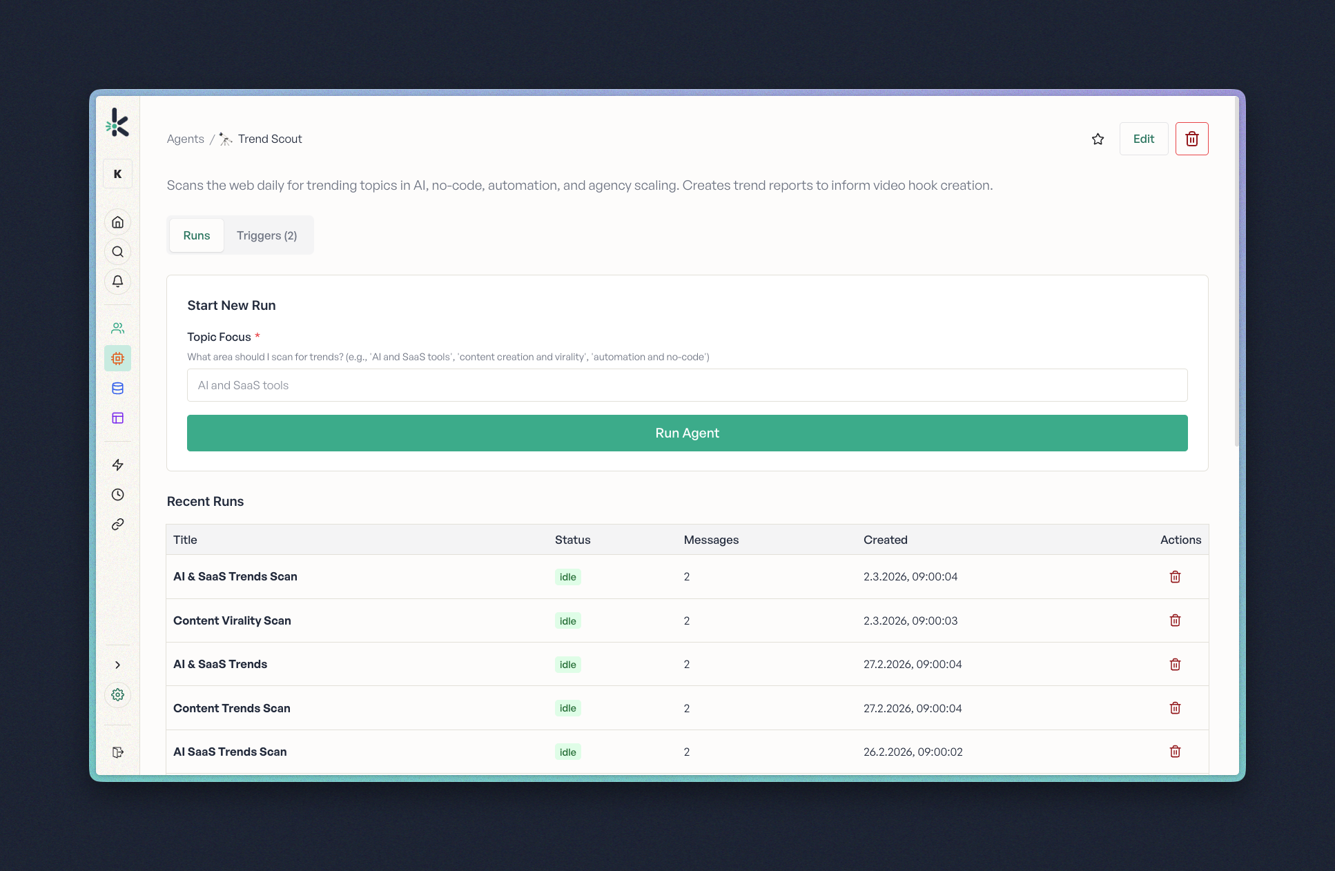 An agent run saving its output into a knowledge base