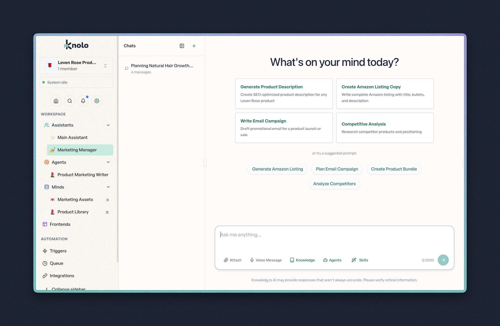 Assistant conversation editing a workspace in real time