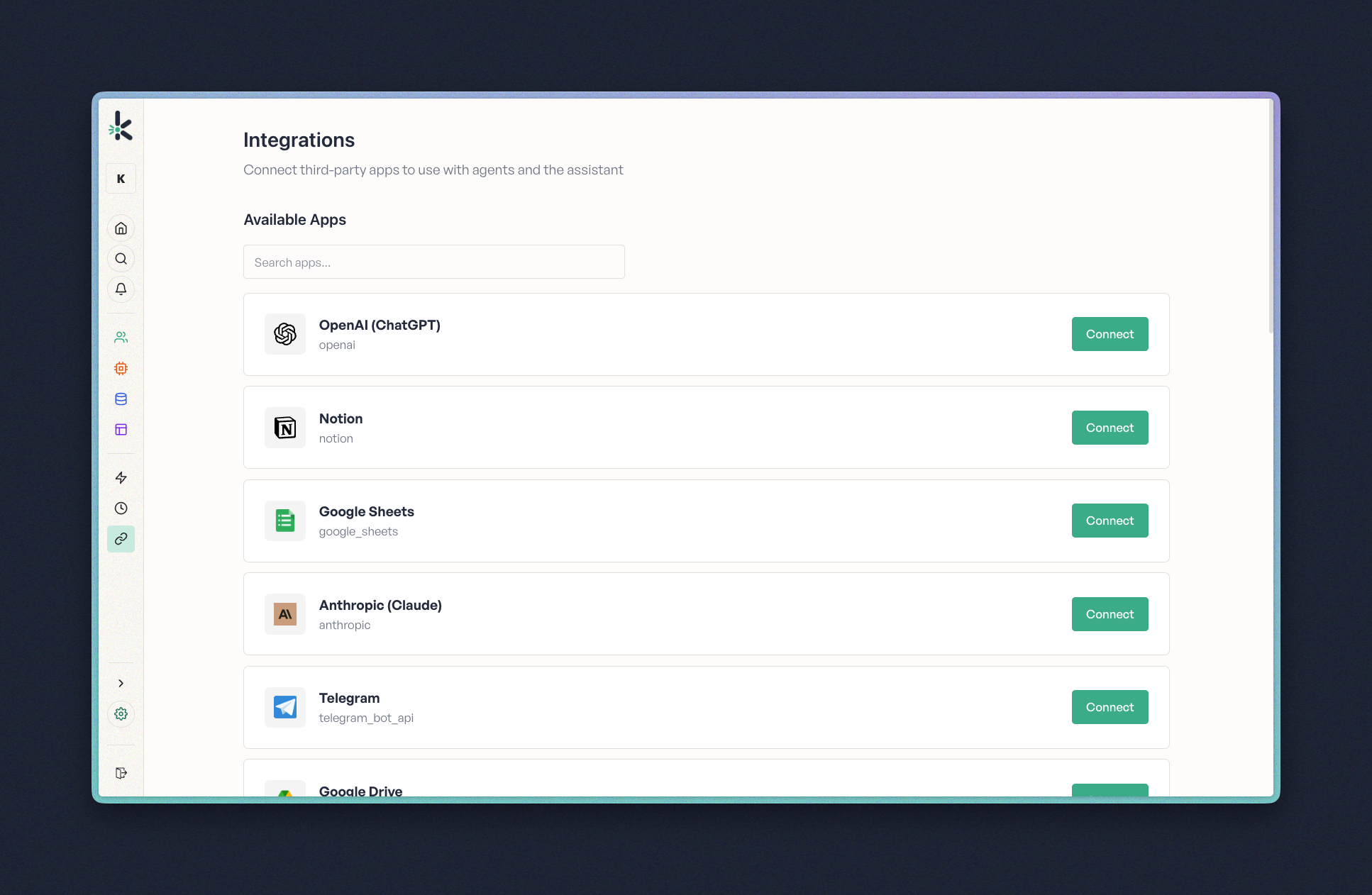 Workspace integrations connecting Slack, Gmail, and more