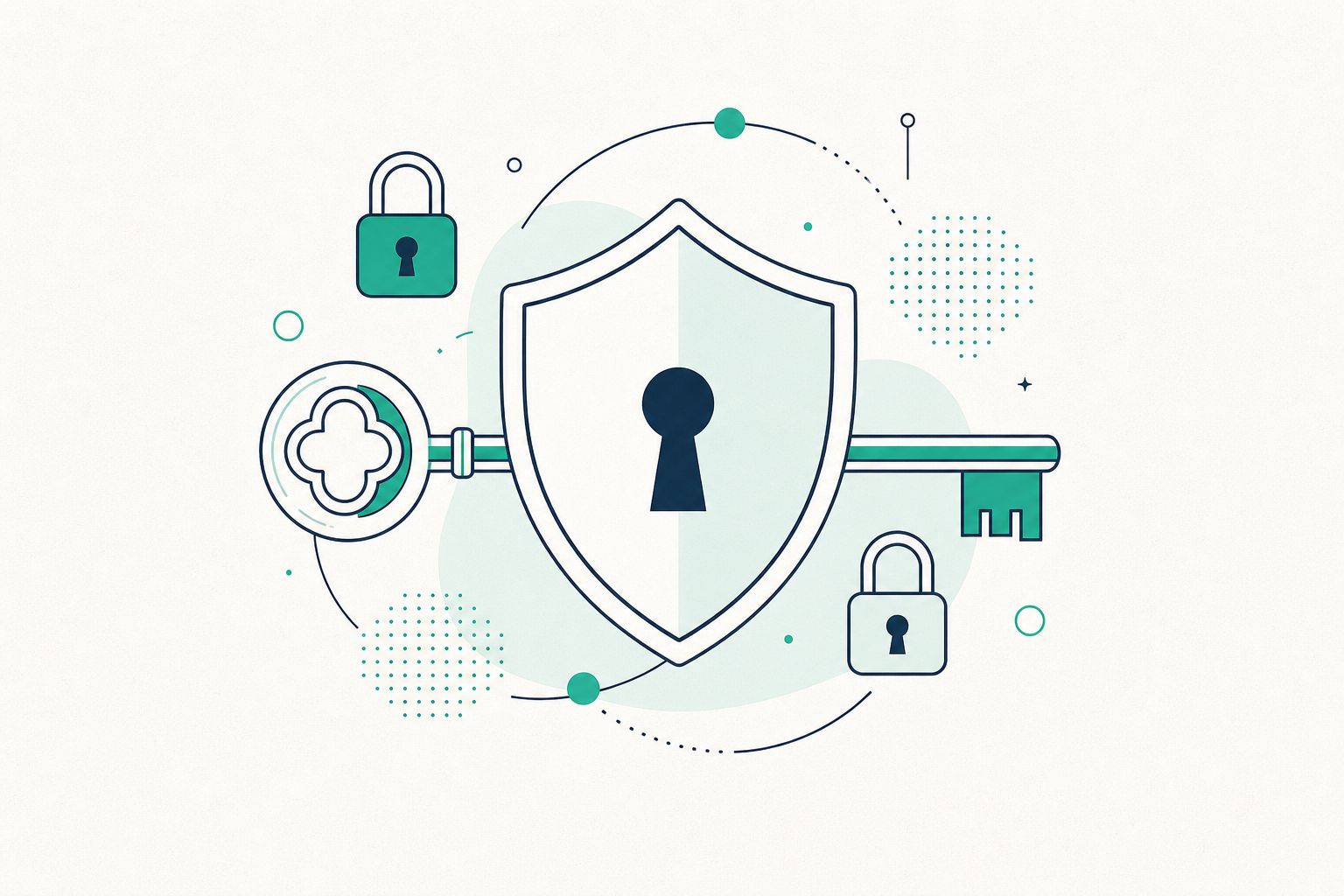 Shield, key, and padlocks representing encrypted secrets and isolated runs
